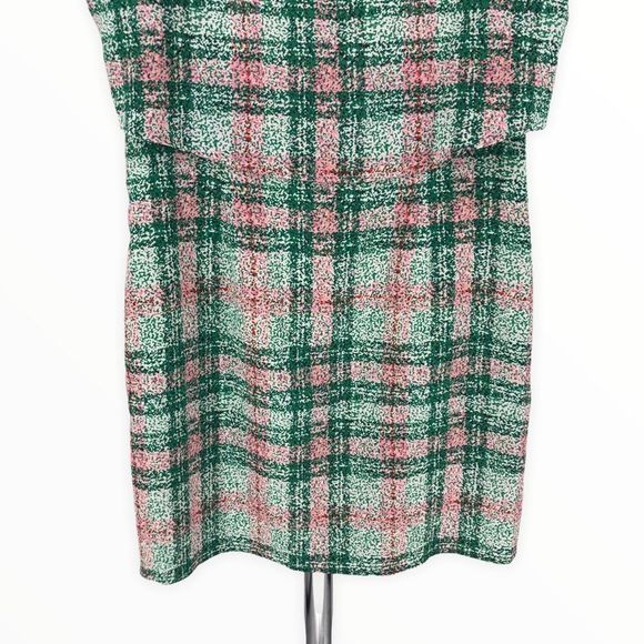Cooper & Ella Pink Green Plaid Print Back Cutout Short Sleeve Dress size Small - Picture 7 of 12